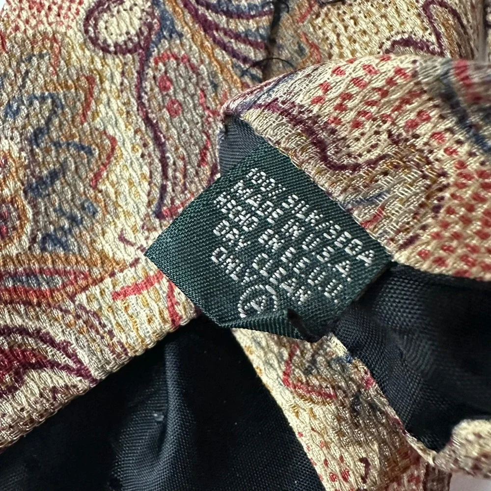 Mens Vintage Woven Silk Paisley Tie 90s Dark Academia Necktie Office Textured